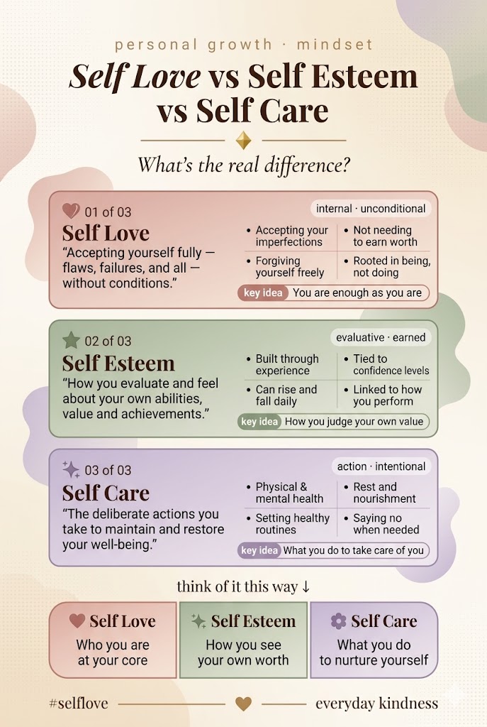 self-love vs. self-care vs. self-esteem