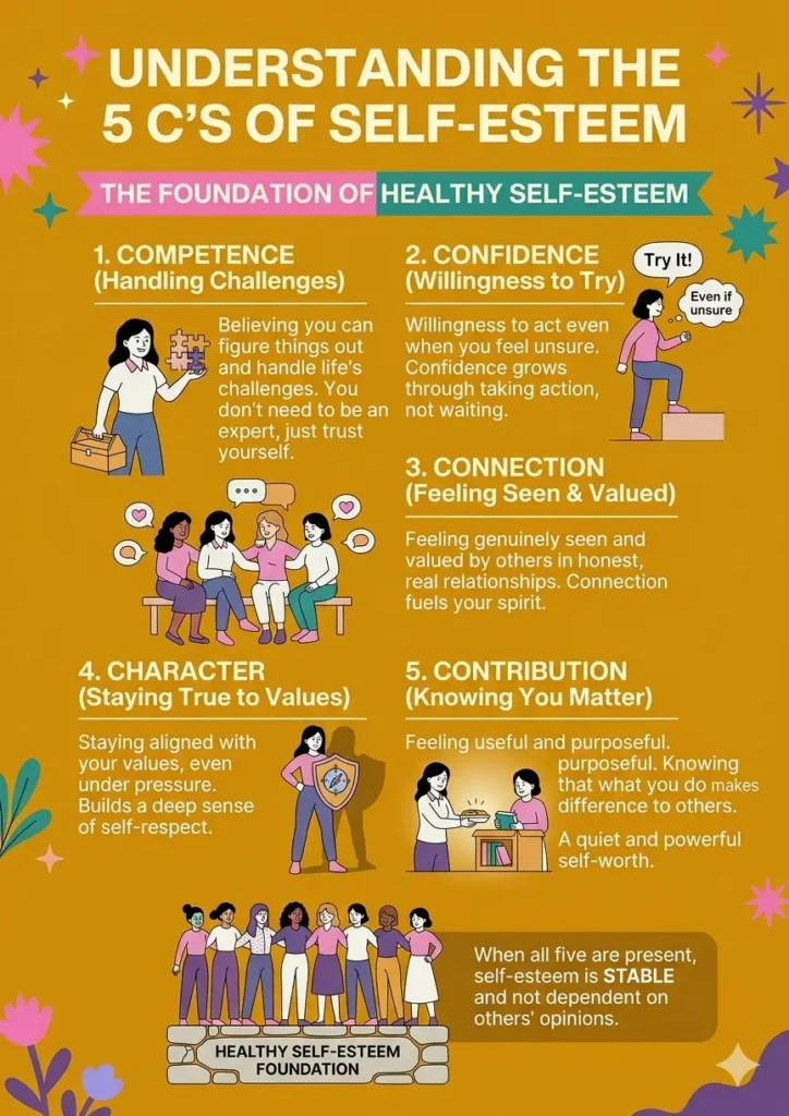 What are the 5 C's of self-esteem?