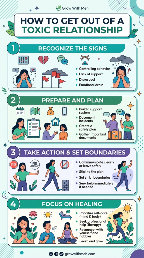 An infographic about how to leave an unhealthy and toxic relationship